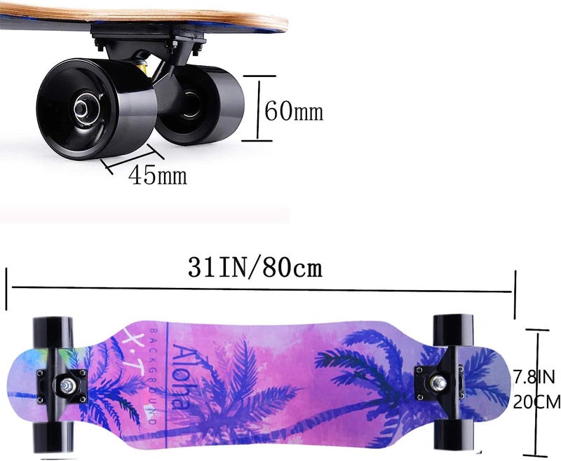 asktom Mini Cruiser Longboard, 31 Inch Small Size Wide Wheel Skateboard, Beginner Stable & Easy-to-Control Skateboard, Suitable for Park & Street Riding, Unique Flame Pattern - Image 2